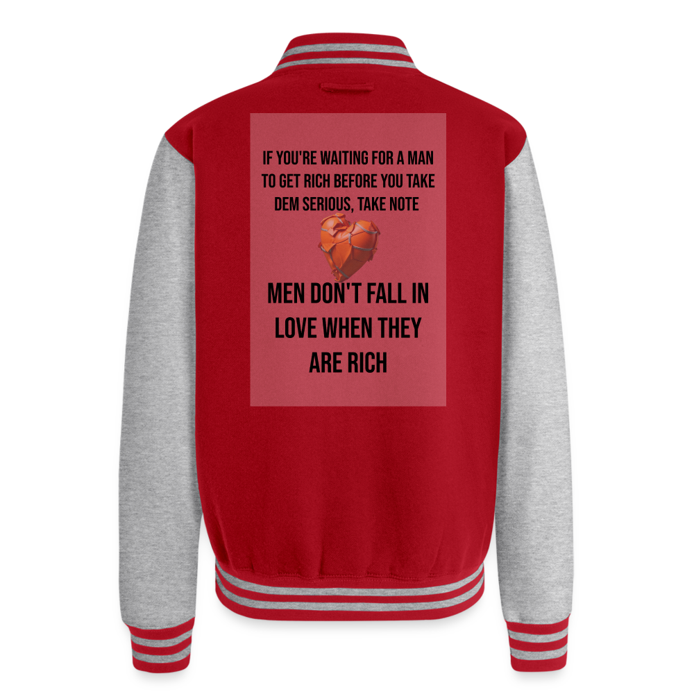 Just Hoods Heavyweight Letterman Jacket - red/heather grey