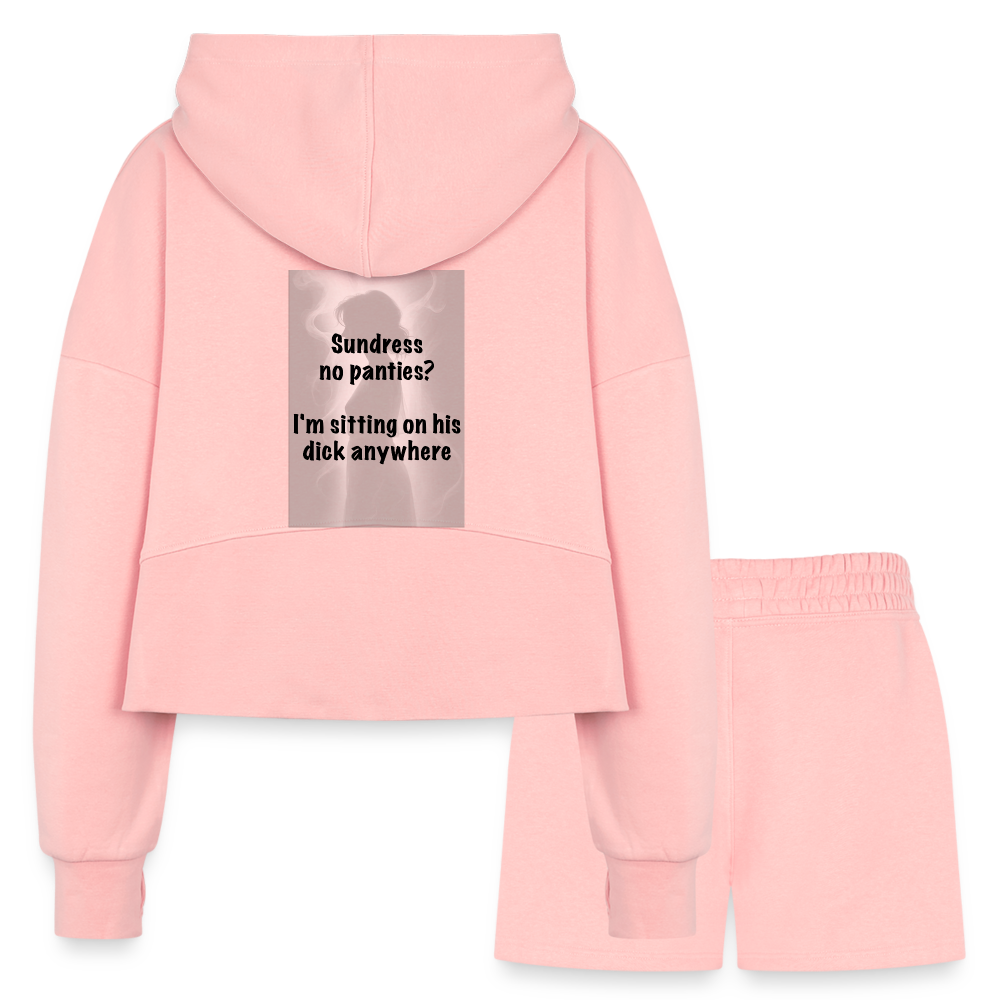 Women’s Cropped Hoodie & Jogger Short Set - light pink