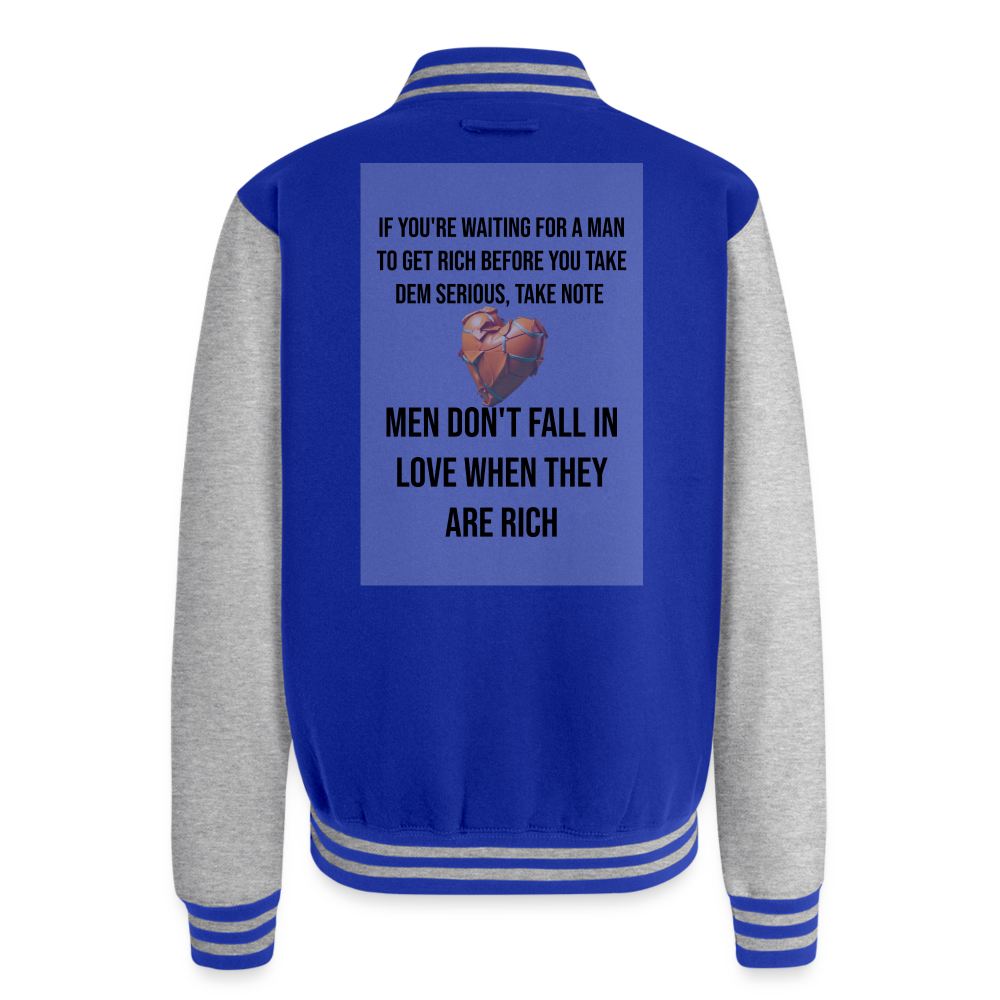 Just Hoods Heavyweight Letterman Jacket - royal/heather grey