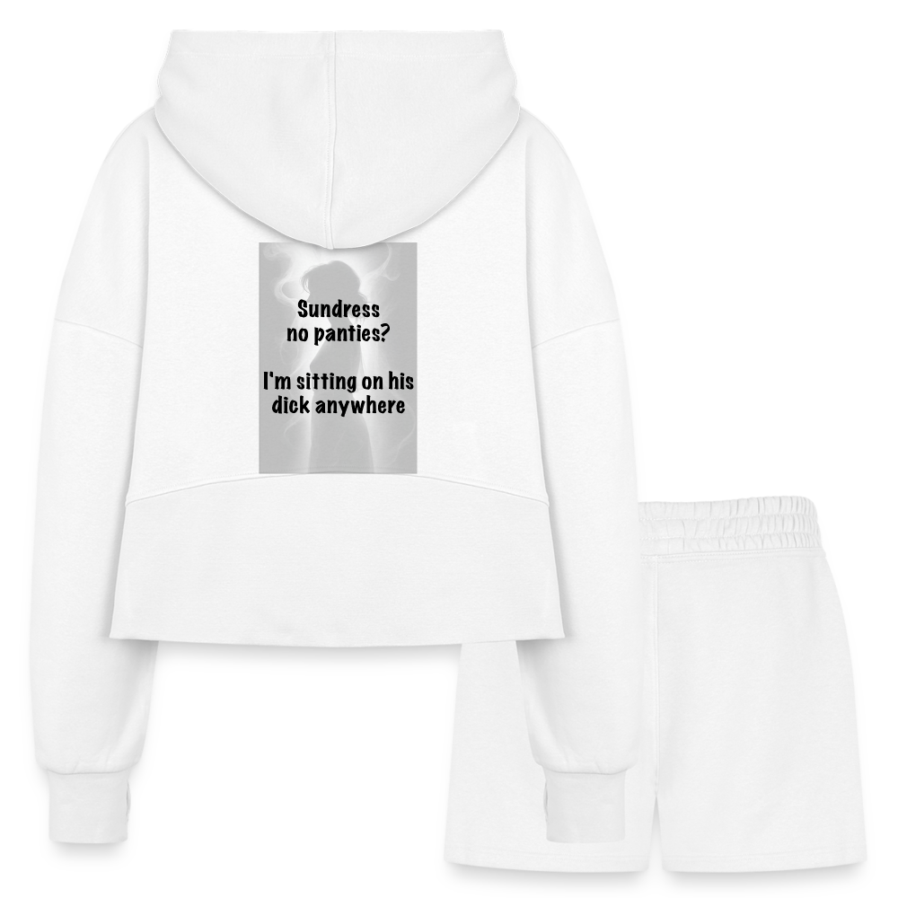 Women’s Cropped Hoodie & Jogger Short Set - white