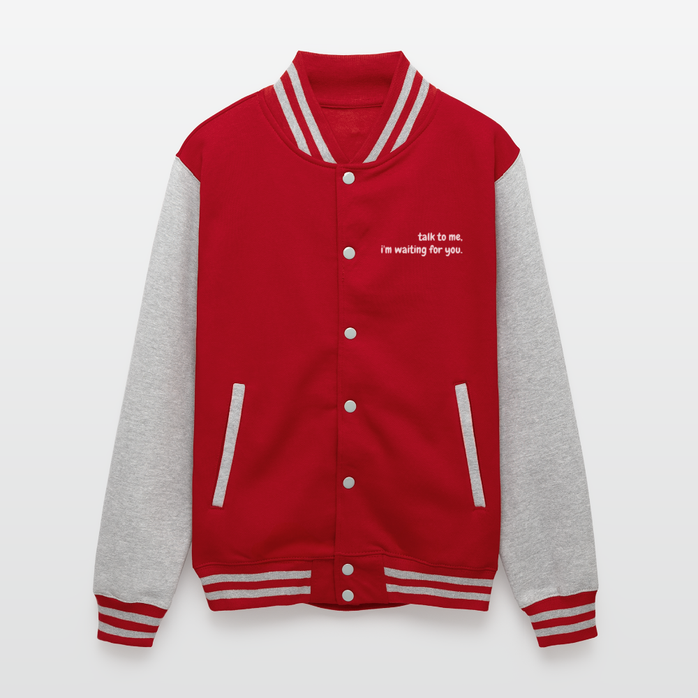 Just Hoods Heavyweight Letterman Jacket - red/heather grey